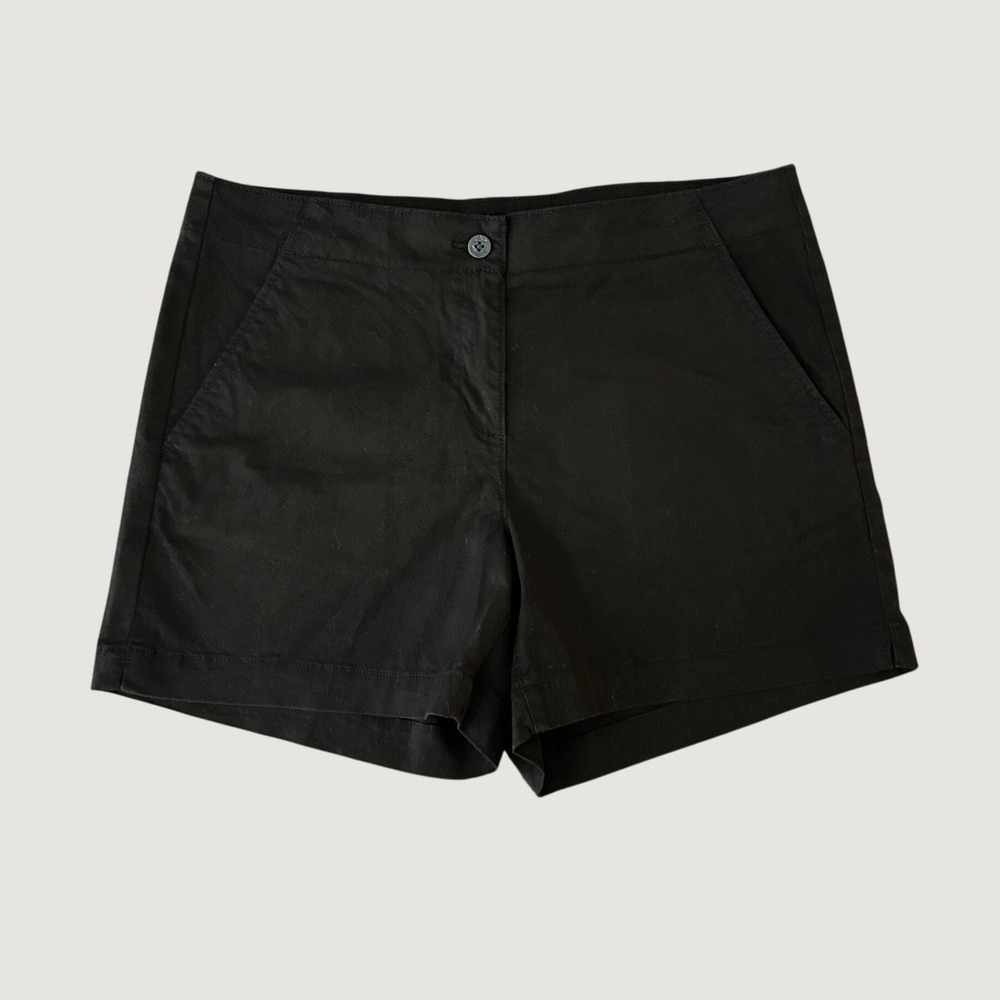 Costco Womens Black Chino Shorts Size 12 Cotton Stretch Anchor Button 1410